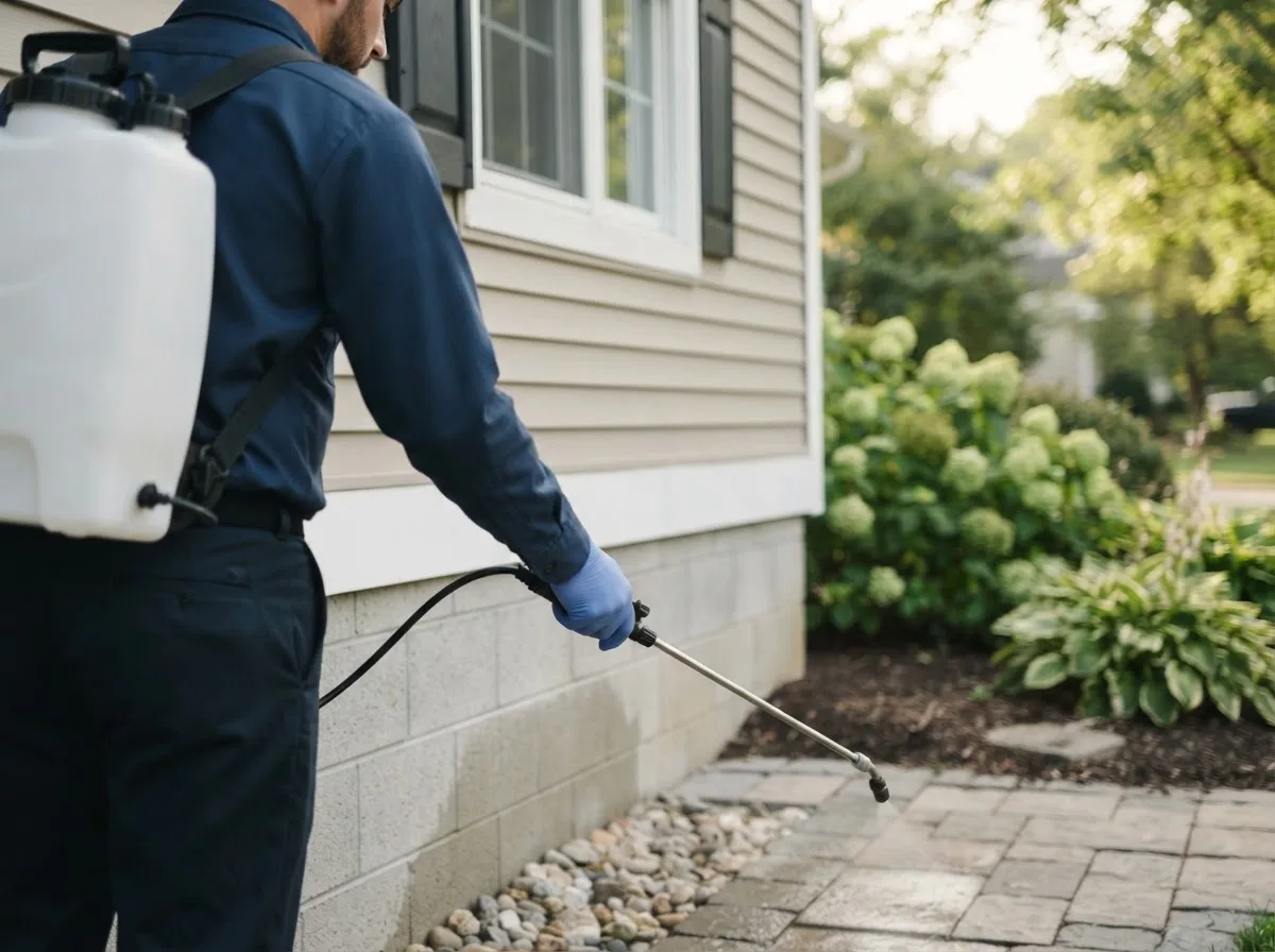 Pest control technician inspecting a home in Grambling, LA